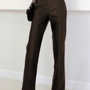 Commense High Waist Faux Leather Brown Pants, NWT